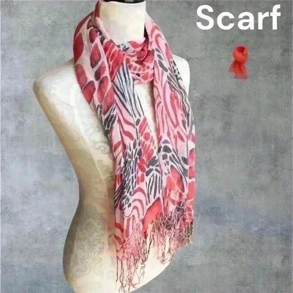Accessories - Scarf w/fringes red  blue and white